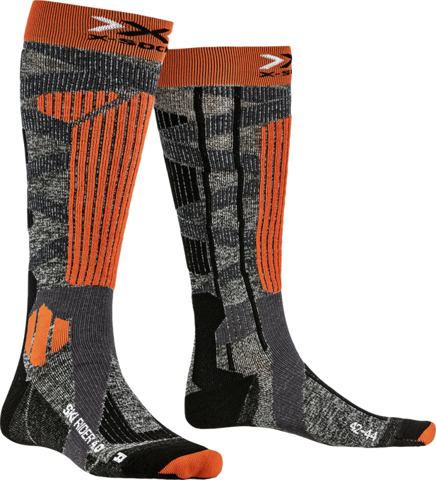 Ski socks X-SOCKS SKI RIDER 4.0 STONE GREY MELANGE/X-ORANGE - 2021/22