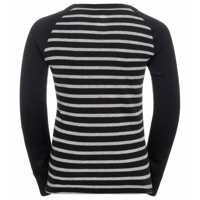 Koszulka termoaktywna ODLO Active Warm Eco Kids Stripes BL Top Crew Neck LS Black/Grey Melange - 2022/23